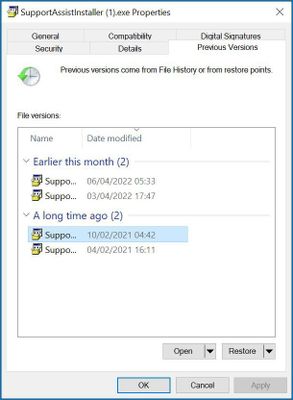 SupportAssist Previous Versions