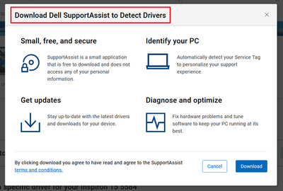 Dell Support Site Download Dell SupportAssist to Detect Drivers 23 Feb 2022.png