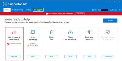 Dell SupportAssist v3_13_2  Home Tab Two Updates Available 22 Feb 2023.png