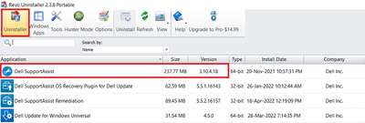 Revo Uninstaller Free v2_3_8 Uninstaller Tab Dell SupportAssist v3_10_4_18 24 Apr 2022.png