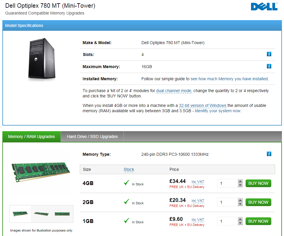 Memory for dell deals optiplex 780