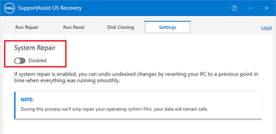 SupportAssist OS Recovery Tools v5_5_5_16458 CP Settings System Repair Disabled 15 Feb 2023.png
