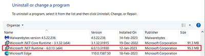 Win 10 Pro v22H2 Control MS NET Runtime v6_0_13 Installed 22 Feb 2023.png