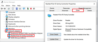 Win 10 Pro v21H2 Device Manager Realtek PCIe FE Ethernet Network Adapter 25 Jan 2022.png