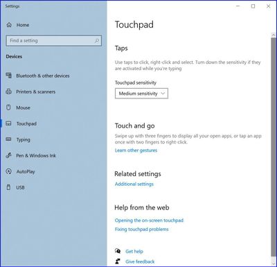 OS Win10Pro21H2 Settings Touchpad