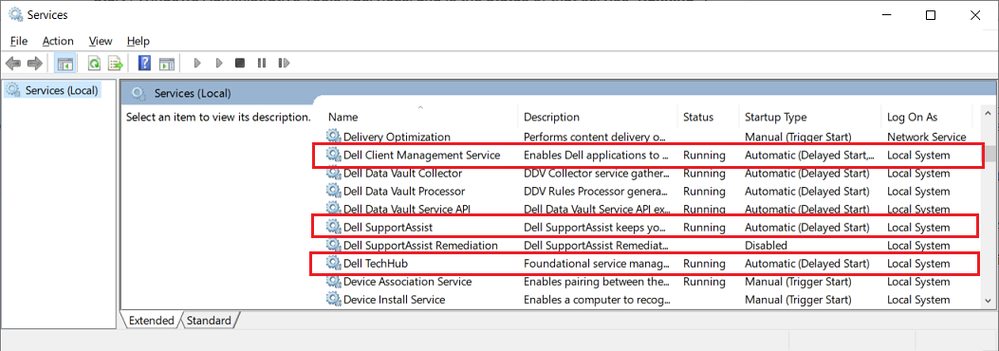 Win 10 Pro v21H2 Three Services Dell SA Dell TechHub and Client Management Service 06 Sep 2022.png