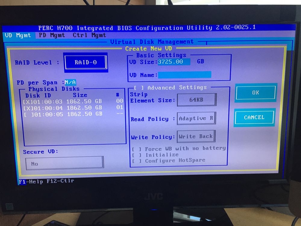 PowerEdge R710 with PERC H700 Contoller, RAID 0 in only