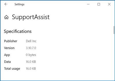 Settings says SupportAssist 3.10.7.0