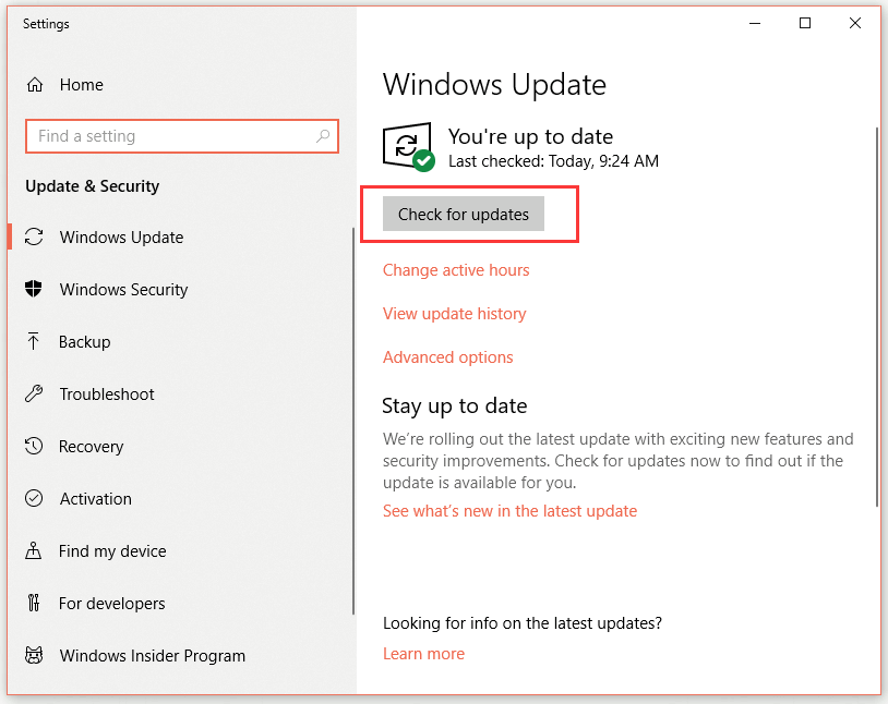 SETTINGS Check for updates