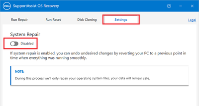 SupportAssist OS Recovery v5_5_3_16171 Control Panel Manager Settings System Repair Disabled 11 Jul 2022.png