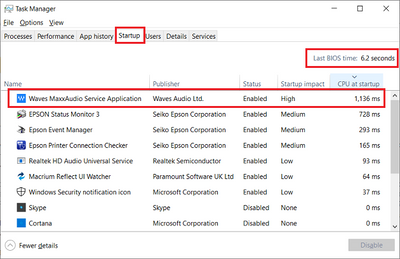 Win 10 v21H2 Task Manager Startup Tab Last BIOS Time and CPU at Startup 14 Aug 2022.png