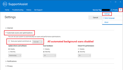 SupportAssist v3_10_3 Settings Automate Scans and Optimizations OFF 07 Nov 2021.png