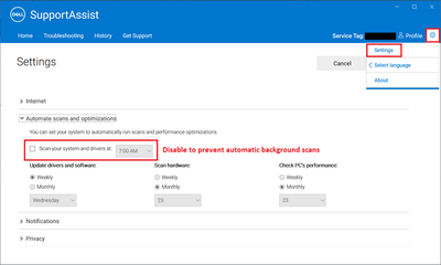 Dell SupportAssist v3_10_4  Settings Automatic Scans Disabled 03 May 2022.png