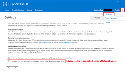 Dell SupportAssist v3_10_4 Settings Privacy Data Collection 18 May 2022.png