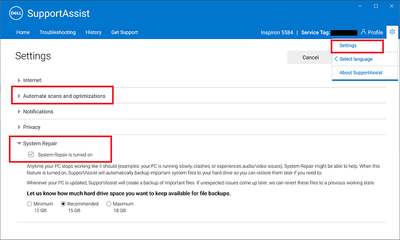 Dell SupportAssist v3_8_1_23 Settings System Repair Enabled 03 May 2021.png