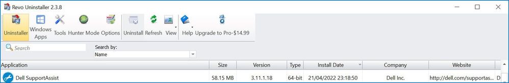 Revo Uninstaller says SupportAssist 3.11.1.18