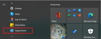 Win 10 v21H1 Launch SupportAssist From Start Menu 18 Dec 2021.png