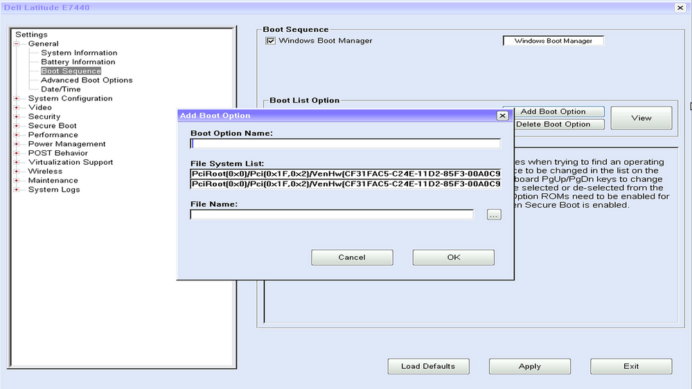 add uefi boot option dell bios