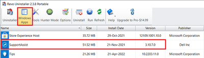Revo Uninstaller Free v2_3_8 Windows Apps Tab SupportAssist v3_10_7_0 24 Apr 2022.png