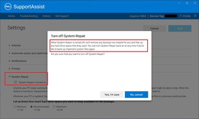 Dell SupportAssist v3_8_1_23 Settings Turn Off System Repair Warning 03 May 2021.png