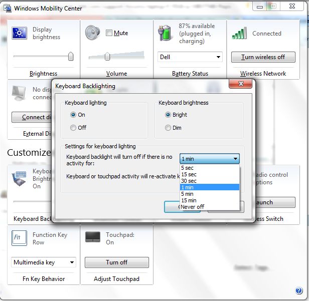 backlit keyboard goes off after 60 seconds. DELL Technologies