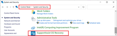 WIn 10 v20H2 COntrol Panel System and Security SupportAssist OS Recovery Panel 07 Jul 2021.png