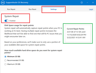 SupportAssist OS Recovery Control Panel Manager Settings System Repair Enabled 22 May 2021.png