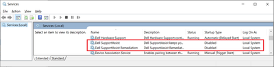 Win 10 Pro v21H2 Windows Services Dell SA and Dell SA Remediation Disabled 24 Apr22 Jun 2022.png