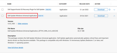 Dell Vostro 3400 Support Page Dell Update Windows Universal Application 17 Feb 2022.png