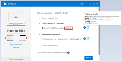 Dell Update v4_7_1 Two Updates Available 194 MB SA OS Recovery Tool v5_5_5_16458 15 Feb 2023.png