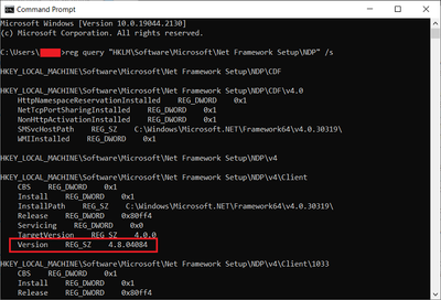 Win 10 Pro v21H2 Command Prompt Registry Query NET Framework Version 03 Nov 2022.png