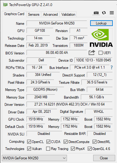 Dell Inspiron 7490 Dedicated MX250 Performing worse than Intel