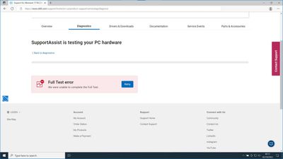 Diagnostics, SupportAssist Full Test Error