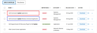 Dell XPS 16 9570 Win 11 Two Versions of Dell Update on Support Page 21 Aug 2022.png