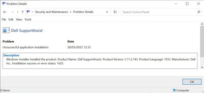 SupportAssist installation fails