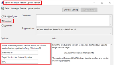 Win 10 Pro v21H2 Local Group Policy Editor Target Release Version 16 Jul 2022.png