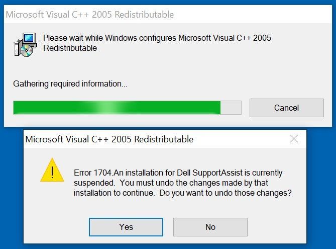 Error 1704 C++ Installation for Dell SupportAssist suspended