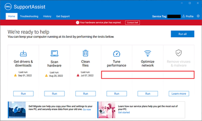 Dell SupportAssist v3_1_4  Home Tab Manual Clean Files Scan EDITED Last Run Time 07 Jul 2022.png