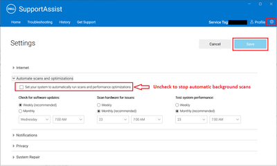 Dell SupportAssist v3_13_0  Settings Automatic Scans Disabled 09 Dec 2022.png