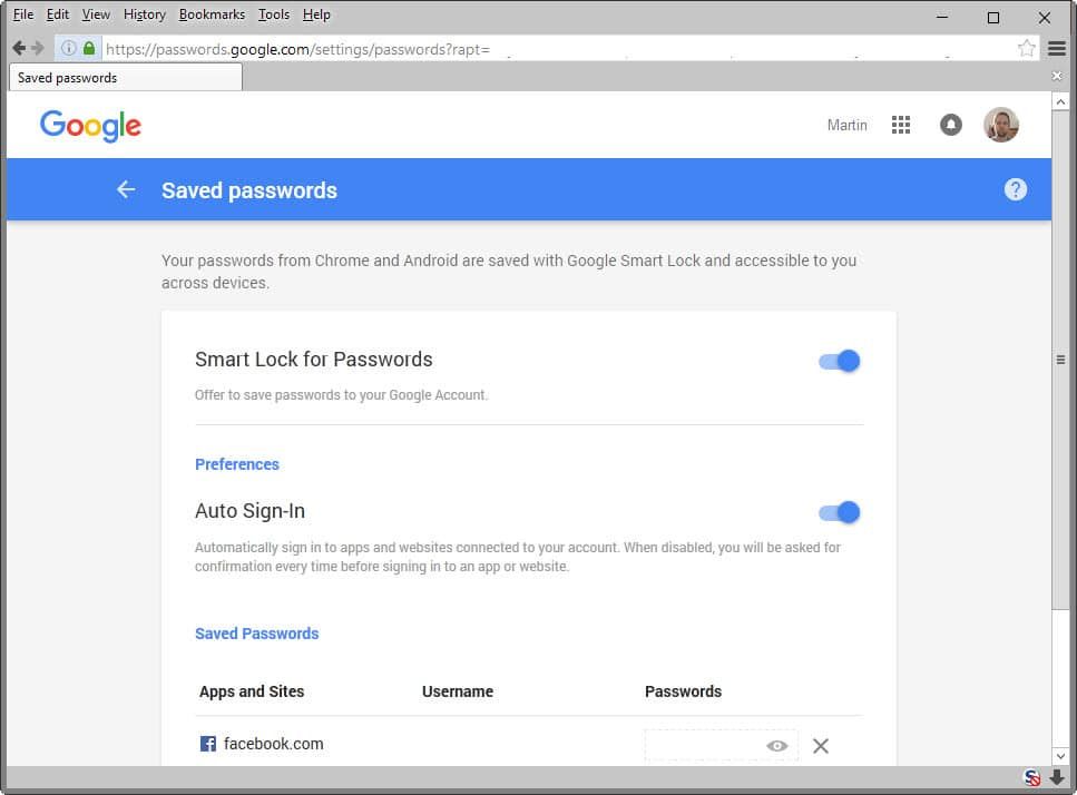 saved passwords