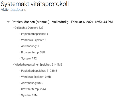 Systemaktivitätsprotokoll für 