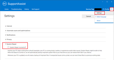 SupportAssist v3_10_3 Settings System Repair Still Off After SA OS Recovery v5_5_0_16041 Installed 21 Oct 2021.png