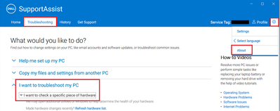 SupportAssist v3_10_3 Troubleshooting Check Specific Piece of Hardware 19 Oct 2021.png