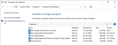 Win 10 Pro v21H2 Control Panel Dell Programs Installed 14 Aug 2022.png