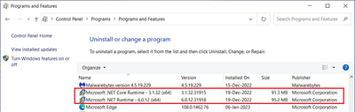 Win 10 Pro v22H2 Control Panel MS NET Runtimes Installed 06 Jan 2022.png