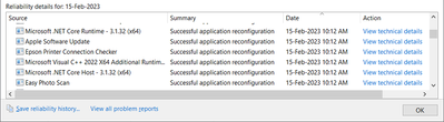 Win 10 Pro v22H2 Reliability Monitor Successful Application Reconfiguration 100 Events 15 Feb 2023.png