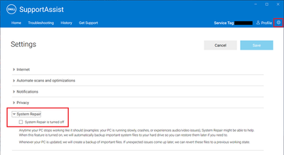 SupportAssist v3_13_2 Settings System Repair Turned OFF 15 Feb 2023.png